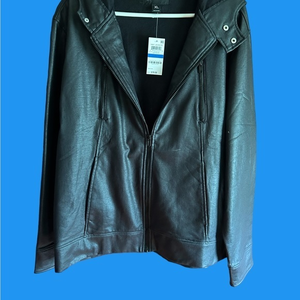 INC Black pleather women’s hooded‎ jacket.